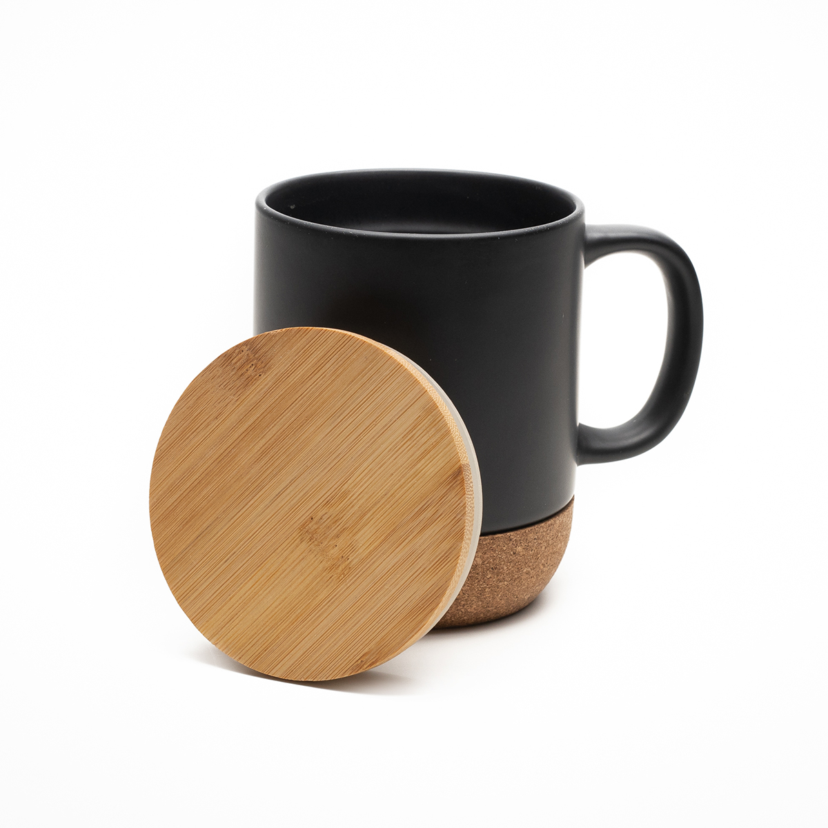 R85309.02.O - Kubek ceramiczny z bambusową przykrywką Giulia, czarny 